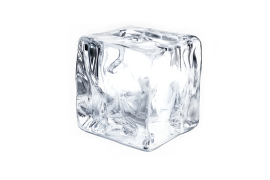 Realistic ice cube 3d render, frozen water block, cool drink element, chilled refreshment, isolated on transparent background