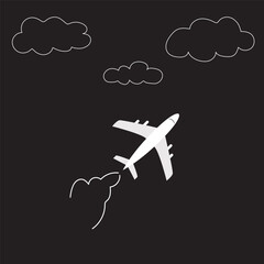 Minimalist Airplane Illustration with Clouds for Travel Poster and Background Design