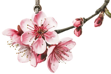 Pink cherry blossoms on branch isolated on a transparent background