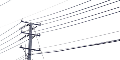 Power pole with overhead wires isolated on a transparent background