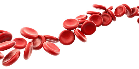 Red blood cells flowing isolated on a transparent background