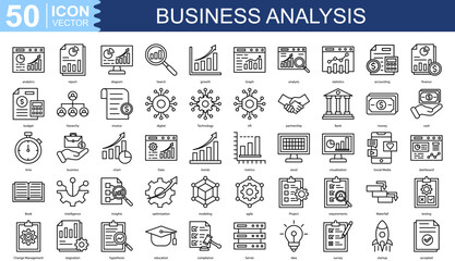 Business Analysis icon collection set. Containing analytics, report, diagram, Search, growth, Graph, analysis, statistics icon