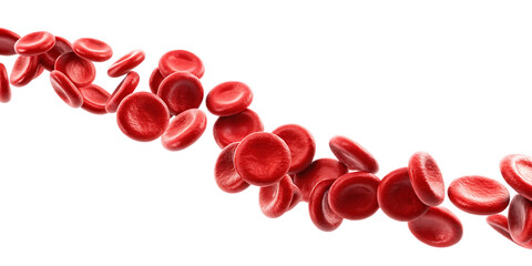 Red blood cells flowing isolated on a transparent background