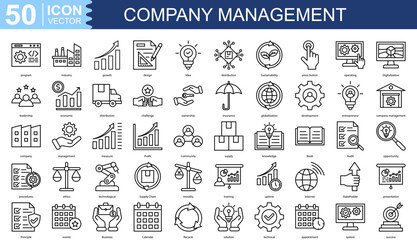 Company management icon collection set. Containing program, Industry, growth, design, Idea, distribution icon