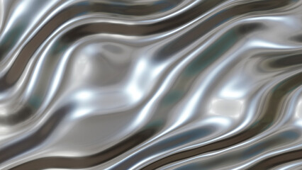 Silver chrome metal background, shiny and lustrous metal pattern texture, silky liquid chrome waves.