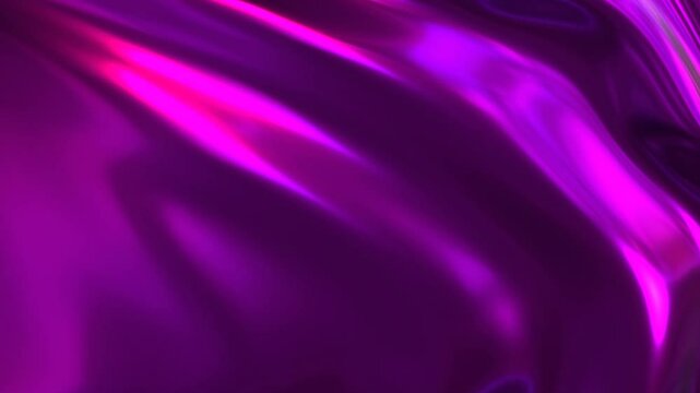Purple chrome 3d abstract graphics background animation, silk moving waves on wind shiny and glossy golden metallic seamless 4K loop video animation, metal texture design.