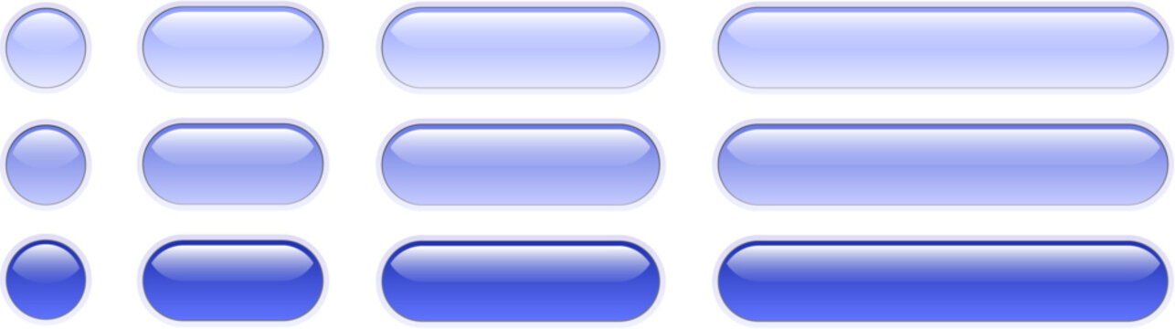 Buttons blue isolated, shiny glass navigation panel for website.