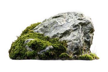 Detailed mossy rock stone boulder texture element nature geology terrain landscape isolated on transparent background