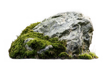 Detailed mossy rock stone boulder texture element nature geology terrain landscape isolated on transparent background
