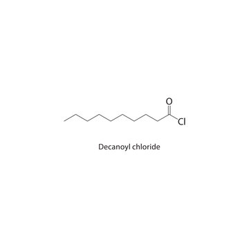 Decanoyl chloride skeletal structure. Acid chloride compound schematic illustration. Simple diagram, chemical formula.