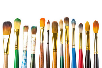Collection of paint brushes for acrylic watercolor oil painting fine art tools set supplies crafting isolated on transparent background