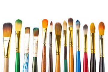 Collection of paint brushes for acrylic watercolor oil painting fine art tools set supplies crafting isolated on transparent background