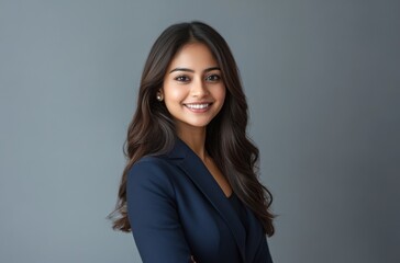 Fototapeta premium High-resolution photo of Indian professional woman in a stylish navy suit