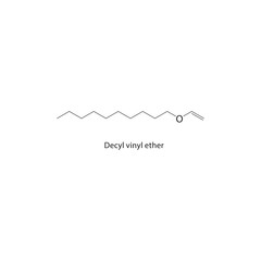 Decyl vinyl ether skeletal structure. Ether compound schematic illustration. Simple diagram, chemical formula.