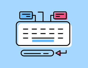 a data entry concept. entering, updating, and managing data into a computer system or database. illustration of keyboard and information symbols. red blue white colors. outline flat style design. blue