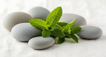 Serene Spa Stones and Mint Leaves