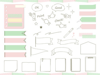 手描きの可愛いメモやフレーム、あしらいのイラスト素材セット