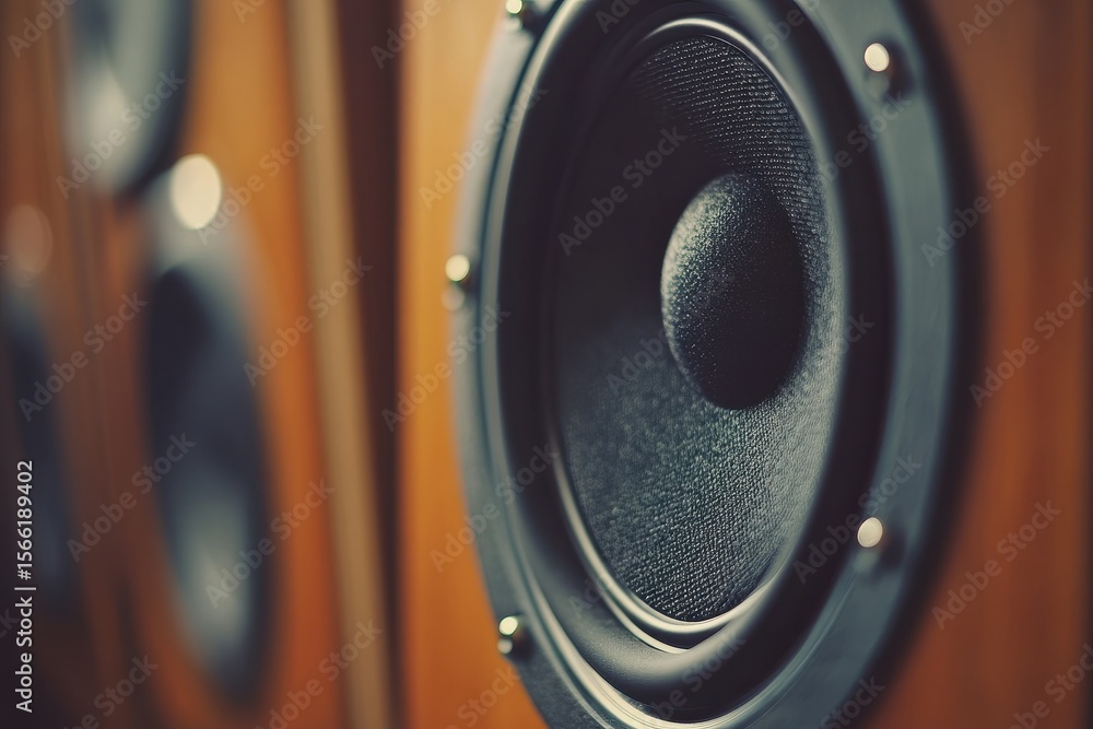 Poster closeup view of speaker cone showing speaker switched on or off functionality, speaker switched on o