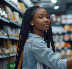Young black woman shopping at the food store