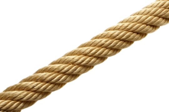 Thick Twisted Natural Fiber Rope isolated on a transparent background