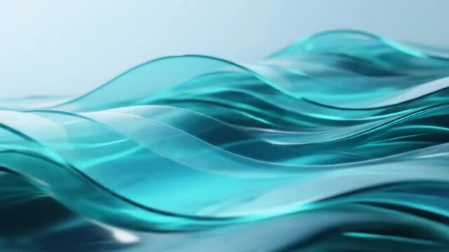 Abstract 3D wavy turquoise ribbons flowing smoothly, suitable for futuristic digital backgrounds and creative video overlays.