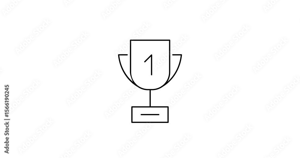 Poster winner cup animated outline icon. winner cup rotation appearance 4k motion design animation for web,