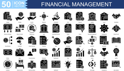 Financial Management icon collection set. Containing budget, Savings, Income, Expenses, Investment, Asset, financial icon