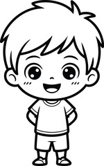 Obraz premium Smiling Boy Cartoon Outline with Hands Behind Back