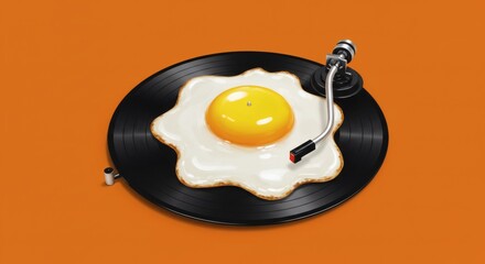 Sunny Side Up Sounds A Fried Egg Vinyl Record Illustration