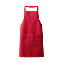 Red linen apron with a front pocket