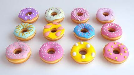 84. Assortment of colorful donuts with various toppings and glazes