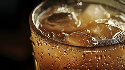 85. Freshly brewed iced coffee with milk and ice, condensation on the glass