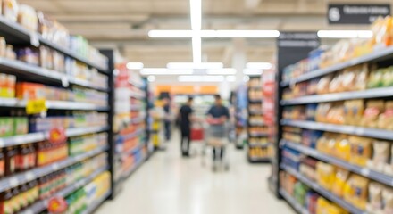 Blurred Supermarket Aisle Fully Blur Background, Shopping Experience, Abstract Blurred Grocery Store Image