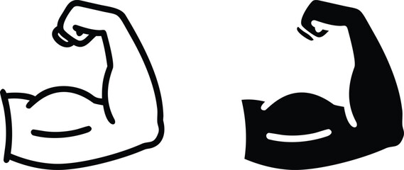 Flexed Bicep Muscle Arm Icon Black and White Vector Fitness Strength Symbol