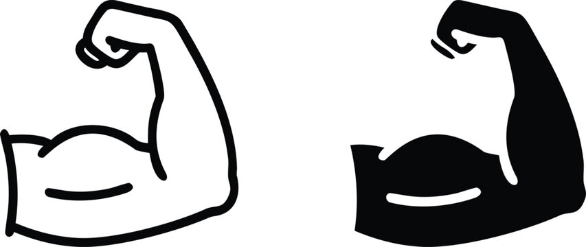 Flexed Bicep Muscle Arm Icon Black and White Vector Fitness Strength Symbol