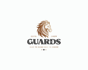 Fototapeta premium vintage medieval spartan horse head armor logo template for business