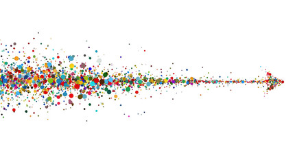 Colorful, pixelated arrow bursts outward on black background