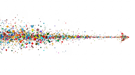 Colorful, pixelated arrow bursts outward on black background