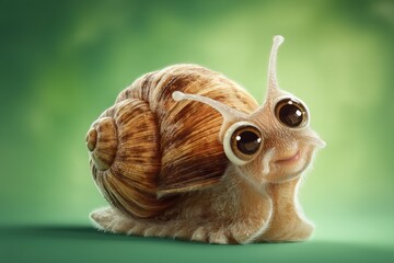 cute snail with cute big eyes on green 