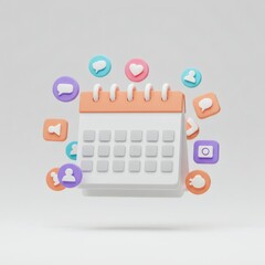 3D Render of Calendar with Social Media Icons