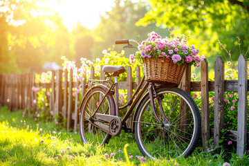 Good morning with flowers in a bicycle basket