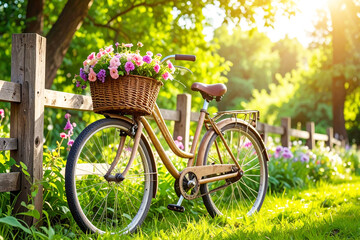 Good morning with flowers in a bicycle basket