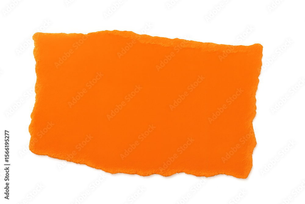 Poster bright orange torn paper fragment positioned against transparent backdrop, enabling versatile graphi