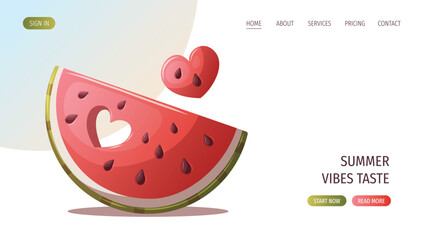 Web page design with watermelon slice. Vector illustration for website, banner, advertising.	