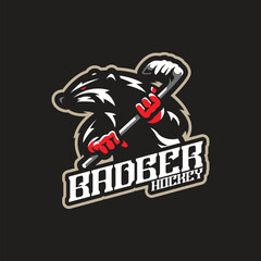 Badger mascot logo design with concept style for badge, emblem and t shirt printing. Hockey badger illustration.