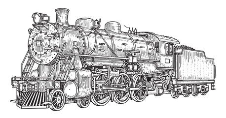  Vintage Steam Locomotive Vector Engraving Illustration