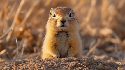 Fototapeta premium Close-up of a ground squirrel in its burrow.