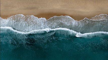 Aerial view of ocean waves breaking on sandy beach Nature Water Coastal