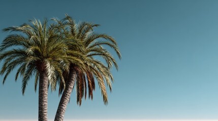 Two Palm Trees against a Clear Blue Sky tropical summer vacation nature