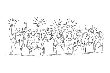 Enthusiastic Cheering Crowd One Line Vector Drawing